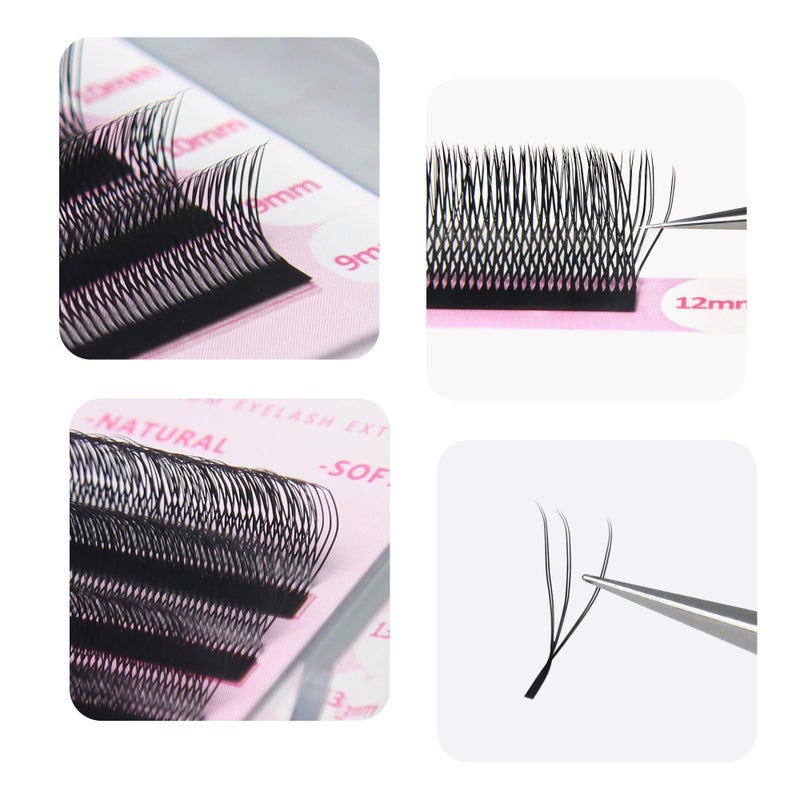 ANNAFRIS Double U Shape Premade Fan 6D Eyelash Extensions Volume Self Fanning WW Clover False Lashes Faux Mink Matte Black Cluster Lash Extensions(0.07 C,9-13mm Mix) - Image 3